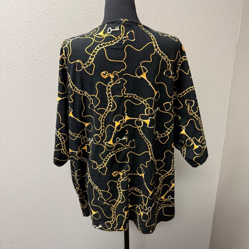 NWT Sheila Rose 3X Black Gold Chain Print Blouse V Neck Stretch Tunic Top - Picture 7 of 12